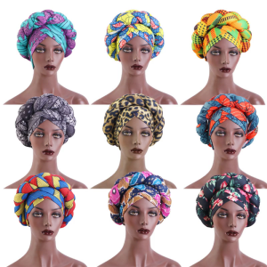 Twisted Braided Head Scarf Hair Styling Accessory African Themed Flower Print Turban Hat for Parties and Music Festivals