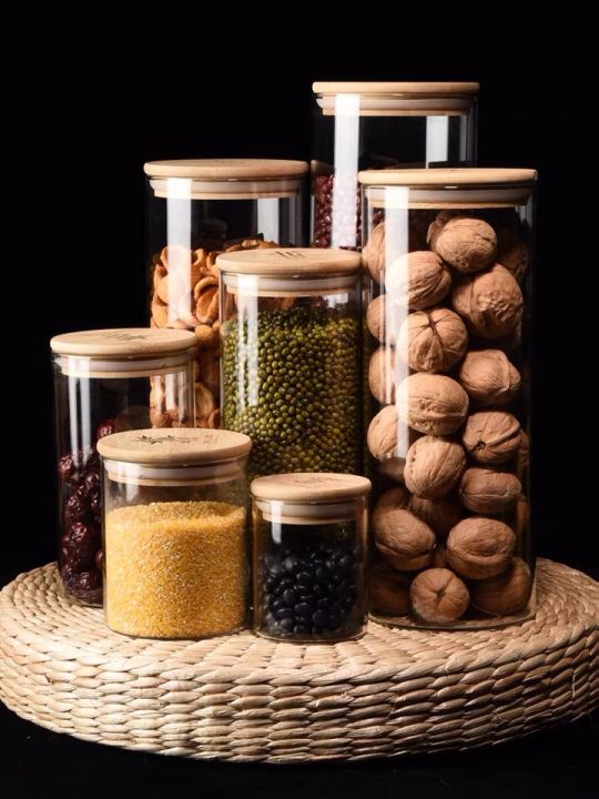Hũ gia vị thủy tinh nắp gỗ phong cách Bắc Âu, lọ thủy tinh,Hũ đựng thực ...