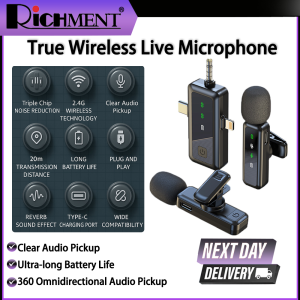 RICHMENT New Wireless Lavalier Microphone Portable Audio Video Recording Mini Mic For Android IPhone Live Broadcast Gaming Phone