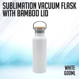 Lineworks Quaff Sublimation Vacuum Flask with Bamboo Lid 600ml White | Silver