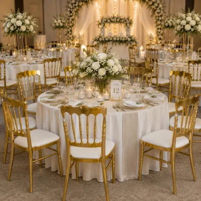 Kursi Wedding Tiffany Gold Premium Kursi Chiavari Acara Pernikahan Restoran Ballroom Event Mewah
