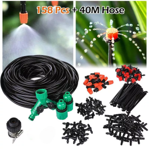 40m/158PCS Drip Irrigation Kit DIY Garden Micro Drip Irrigation Garden Plant Watering Kit Garden Fog Cooling Irrigation System with Distribution Tube Hose Adjustable Nozzle ﻿