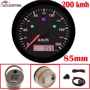 Universal 0~999 Mph Knots Km/h GPS Speedometer Odometer 85mm 220Km/H for Car Motorcycle LCD Tachometer KMH Meter Gauge Red Backlight Odometer LCD GPS Speedometer Odometer Gauge Sensor for Motorcycle ATV UTV Boat