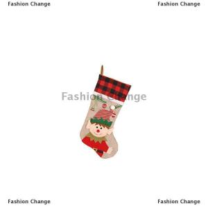 [COD] Fashion Change Christmas Stockings Christmas Stocking Deer Santa Snowman Burlap Plaid Xmas Stocking Holiday Christmas Decoration For Family