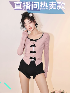 2pcs Womens mảnh monokinis Đồ bơi cho bé gái với áo dạo biển tay áo dài ôm bụng đồ bơi đồ tắm biển