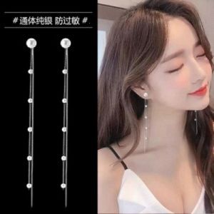 good 999 S925 silver Fashional Temperament Pearl tassel long earrings personalized design Earrings ES6097