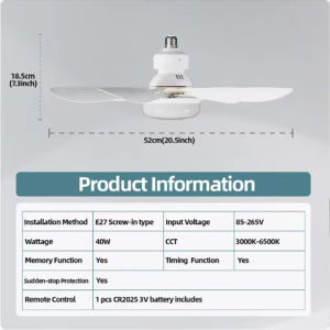 💨SG Stock💨Ceiling Fan Lights E27 Base Low Profile Ceiling Fan with 3000-6500K Light 3 Color Dimming Function For Home