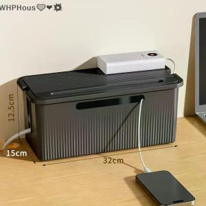 WP💓💛💖 Cable Storage Box Desktop Charging Data Cable Storage Device Plug Socket Cable Management Device Black White Storage Organizer