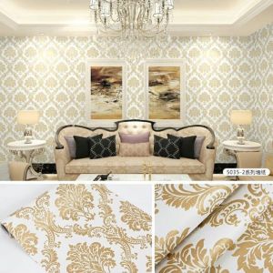 Wallpaper Stiker Dinding  Ruang Tamu Batik Gold Emas Mewah 75m Lebar 45cm