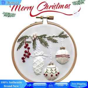 [Vodool Brand Center] Christmas Cross Stitch Set Includes Embroidery Hoop Embroidery Cloth Threads Handmade Sewing Art Craft Kit DIY Embroidery Kit for Beginners Adults
