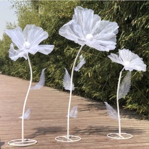 VOYUE 3pcs/set Large Giant Road Lead Flowers Organza with Stem Wedding Flower Stylish Design with Base Photography Props Flower Wedding Guide