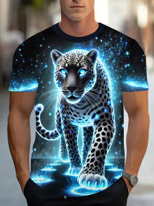 [Local Stock] VCC Hot Selling Fashion New Cool Mens 3D Printing Cool Serious Tiger Leopard Muscle Design Loose Streetwear Shirt Large Size