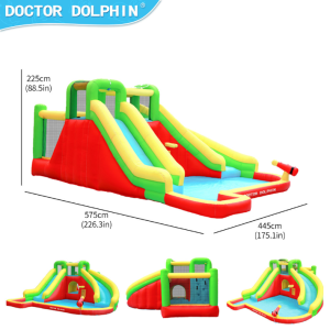 🔥READY STOCK🔥 DOCTOR DOLPHIN Inflatable Castle Sprinkler Slide Double Slide Combination Kids Park Inflatable Slide