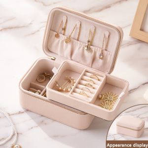 PYA94 PU Leather Jewelry Storage Case Double Layer Zipper Jewelry Boxes High-end Multi-function Jewelry Organizer Women