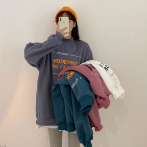Sweater Wanita Ukuran Besar Baru dengan Sablon Longgar Leher Bulat Lengan Panjang Sweater Pakaian Wanita