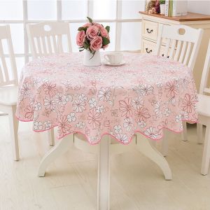 CHICKETTI Flower Style Elegant Round Dining Table Fabric Wipeable Waterproof Table Cloth Home Decor Table Cover Kitchen Tablecloth
