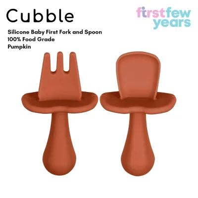 Cubble Silicone Baby First Fork and Spoon (6 Colors) Baby 1st Stage Self Feeding Utensils - 100% Food Grade Silicone