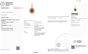 IGI 1.01Ct Burma Unheated Ruby and Diamond Pendant in 18k solid gold