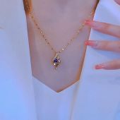 BESFOME Stainless Steel Simple Gold Heart Shape with Crystal Necklace For Women