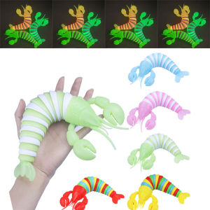 【Glow in the dark】26cm Lobster Flexible Fingertip Sensory Novelty Emulation Worm Toy Fidget Slug Toy 3D Printed Toy Anti-stress Rainbow Fidget Toy for kids