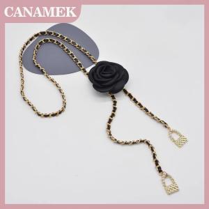 CANAMEK Fashion Flower Gold Chain Belt Female Waist Adjustable Punk Silver Metal Belts For Women High Quality Luxury Dress Pant Chains