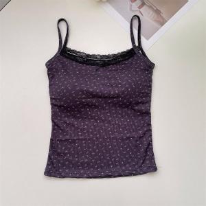 B1T1 Lace Sleeveless Top Y2K Summer Sweet Girl Knitted Cotton Slim Ladies Camisole Top