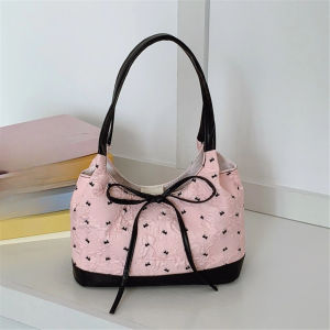 ZEFAN 【COD】กระเป๋ามือแฟชั่นสไตล์เกาหลีสำหรับกระเป๋าเดินทางผู้หญิง กระเป๋าใต้แขนโบว์ใหม่ กระเป๋าไหล่ความจุขนาดใหญ่หลากหลาย