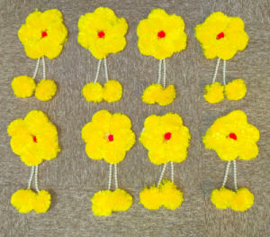 Traditional Handmade Artificial Flower Wall Hanging | Yellow Red Artificial Flowers Decoration Backdrop (Size - Hei - 11inch | Wid - 5.5inch | pack of 1 Pc)