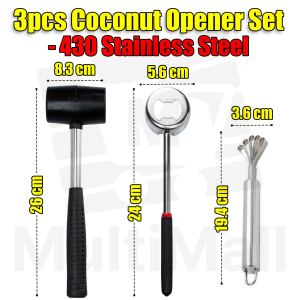 Coconut Opener Kit|Coconut Scraper| Stainless Steel Coconut Opener| Manual Coconut Opener| Coconut shell opener|Coconut opener black| Multi-purpose Coconut Opener| Coconut| Digging Coconut Shreds Meat Taker l Opener Punch Tool Gadget| Coconut Hammer
