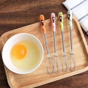 LIANG Rotary Small Ceramic Handle Cartoon Kitchen Accessories Cook Egg Beater Blender Stirring Whisk Egg Mixer