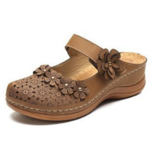 Plus Size Summer Clog Sandals For Women Vintage Comfortable Wedge Heel Slippers Round Toe Soft Casual Floral Design Chunky Heel Versatile