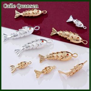Caile จี้โลหะรูปปลาสไตล์จีนประดับเพทายสีแดงสำหรับทำสร้อยคอด้วยตัวเองต่างหูเครื่องประดับทำเครื่องประดับ