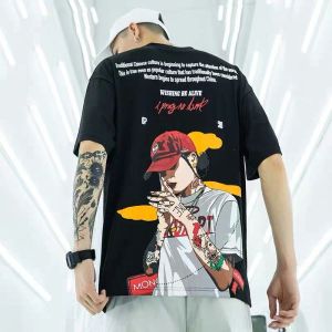 Mens t-shirt Fashion Print Short-Sleeve tshirt tide brand hip-hop Streetwear mens Oversized top Tee casual shirt Men Loose Leisure T-Shirts