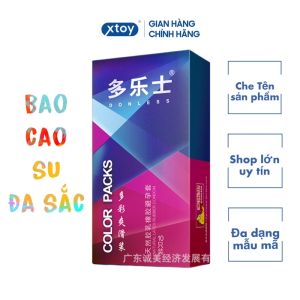 Bao cao su DONLESS COLOR PACKS siêu mỏng nhiều gel đa sắc màu hương hoa quả hộp 10bcs