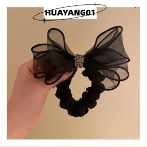 HUAYANG01 [HOT FASHION] แหวนตาข่ายประดับโบว์ผมสีแดงแบบใหม่เข้าได้กับทุกชุดหัวบอลแบบเรียบง่ายเชือกเจาะเช็ก