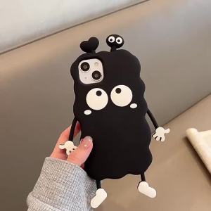 CrashStar 3D Cute Cartoon Black Thick Silicone Soft Shockproof Phone Case For iPhone 15 14 13 12 11 Pro Max XS XR X 8 7 Plus + SE 2020 Funny Briquettes Phone Casing Fashion Phone Cover Shell Top Seller