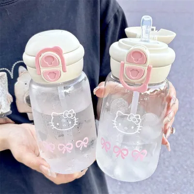 JOYNCLEON Hello Kitty กระบอกน้ำสำหรับนักเรียนฤดูร้อนพร้อมหลอดดูดพกพาได้และดีไซน์น่ารัก
