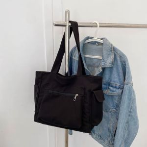 2024 fashion canvas shoulder bag Retro texture solid color handbag casual simple large capacity Tote bag