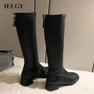 IELGY womens plus size long barrel back zipper chunky heel rider boots