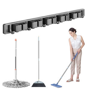Easy Install Wall Mount Broom and Mop Organizer with Multiple Hooks