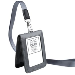GIORGIONE Cowhide Leather ID Card Holder Business with Lanyard Doctors Badge Holder Women Men Name Tag Work Card Case Office Supplie