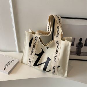 Gentlewoman Large Capacity Canvas Bag Letter Handbag Shoulder Bag Student Commuting Tote Bag