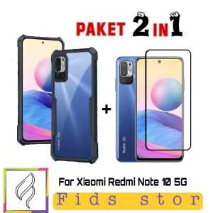 PROMO DISKON 2in1 SHOCKPROF Casing Transparan + Tempered Glass Full cover Black For Xiaomi REDMI NOTE 10 5G