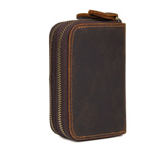 คู่หนังม้าบ้ากรณีบัตรย้อนยุคชั้นแรก Cowhide กระเป๋าเงินเหรียญรถพวงกุญแจที่ใส่สายคล้องมือ