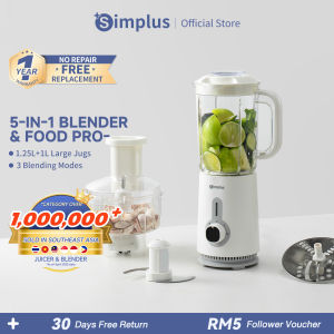 Simplus Multi-functional Blender丨1.25L+1L Large Jugs丨380W Copper Motor丨Chopper Jug Juice Mincing Shredding Slicing Garlic Peeling