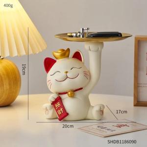 Home Decor Cute Maneki Neko Figurines Modern Style Living Room Table Ornament Lovely Lucky Cat Storage Tray Miniature Crafts