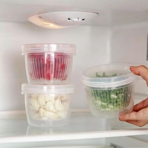 Creative Refrigerator Drain Sealed Box Plastic Storage Container Round Ginger Garlic Onion Case Kitchen Organizer