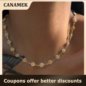 【 CANAMEK 】 Kpop Flower Daisy Clavicle Chain Necklace For Women Summer Sweet Short Choker Fashion Statement Jewelry Gift Y2K Accessories