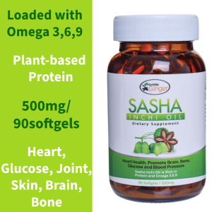 (Halal) Humble Ginger: Sasha/Sacha Inchi Oil Cold-Pressed: Heart Health Glucose Brain and Bone: 500mg x 90soft gels