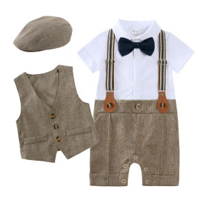 Cross-Border Baby Boy Gentleman Baptism Dress Summer New Boys  Romper  Dropshipping Childrens Dress